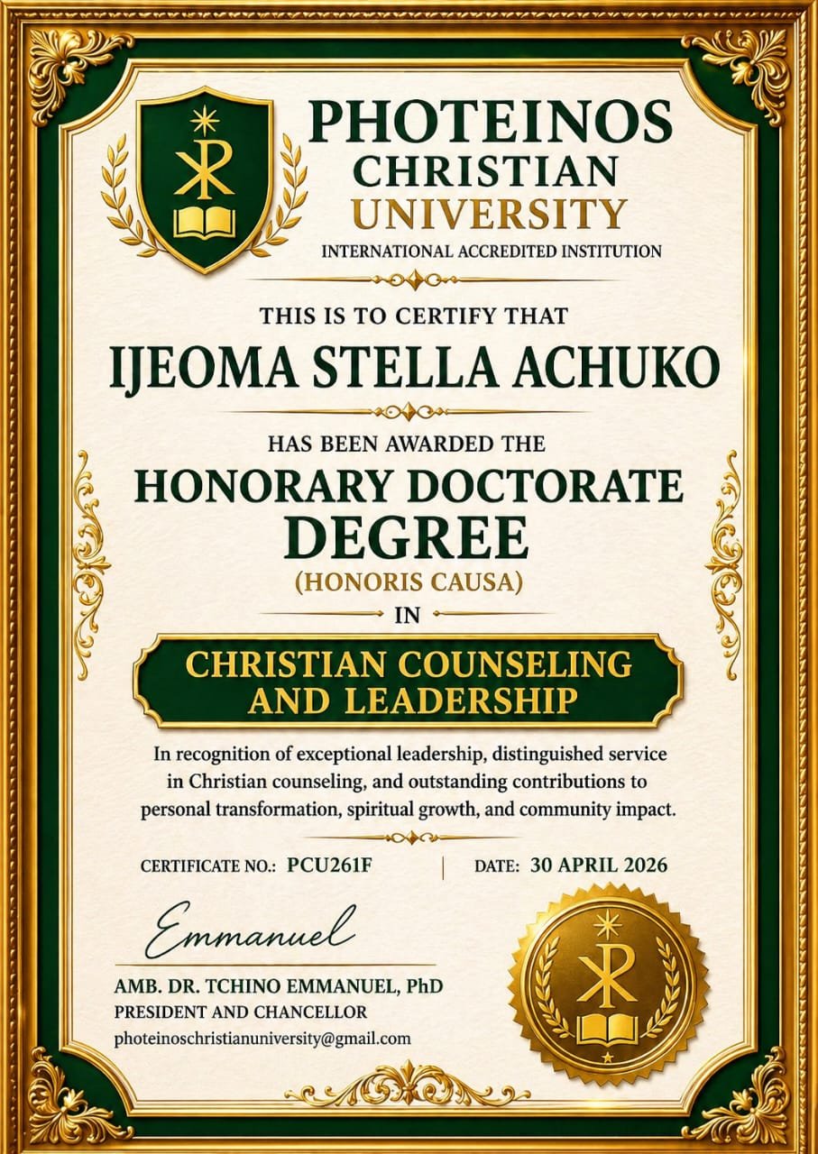 Honorary doctorate in Christian counseling and leadership certificate