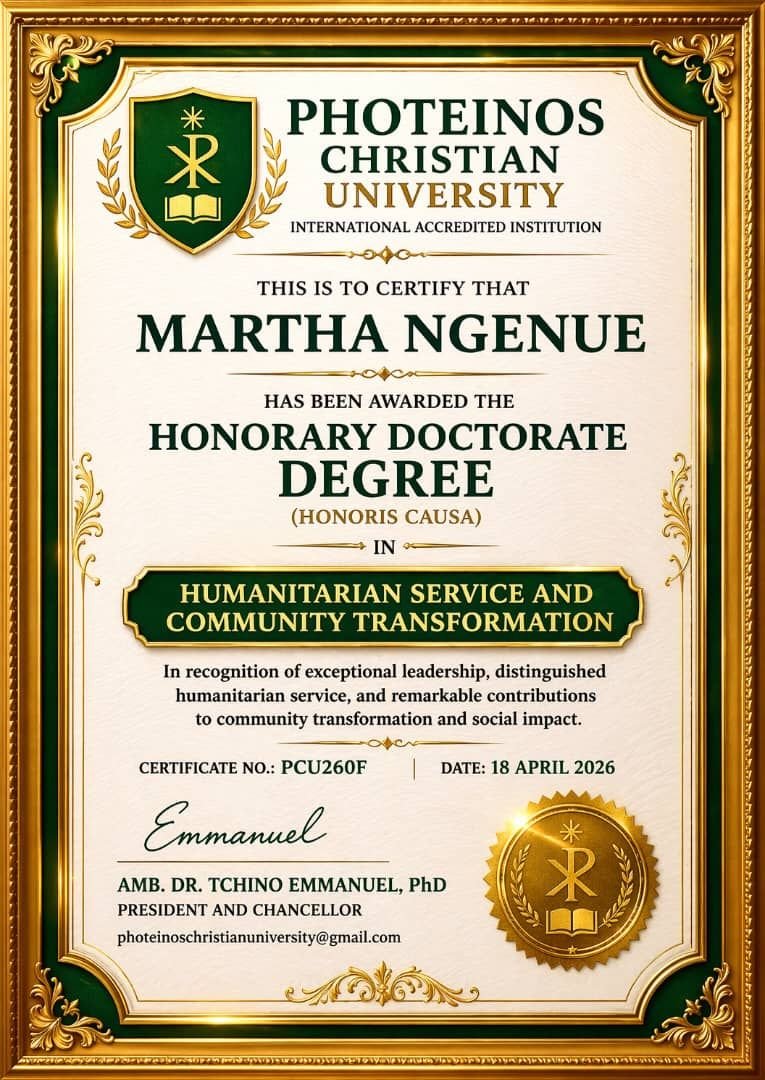 Honorary doctorate in humanitarian service and community transformation certificate