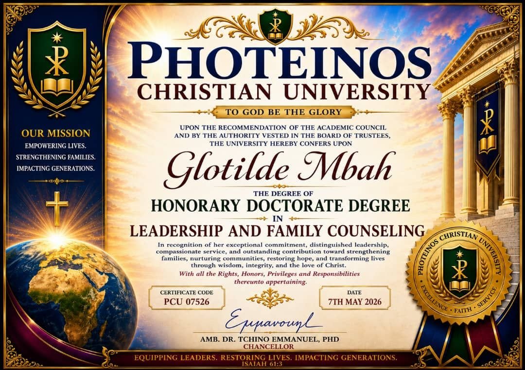 Honorary doctorate in leadership and family counseling certificate