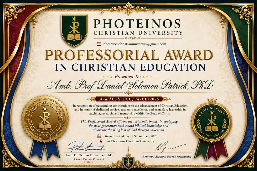 Professorial award in Christian education certificate